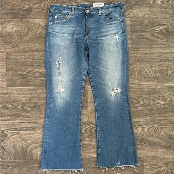 AG Adriano Goldschmied Jodi Crop 31 High Rise Jeans Flare Kick Fit Distressed - Picture 1 of 11